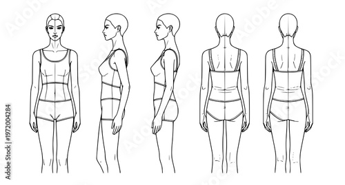 a woman in different poses with a sports bra and shorts