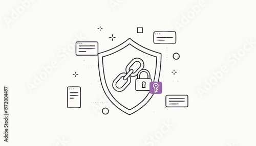 Shield with lock and digital icons.