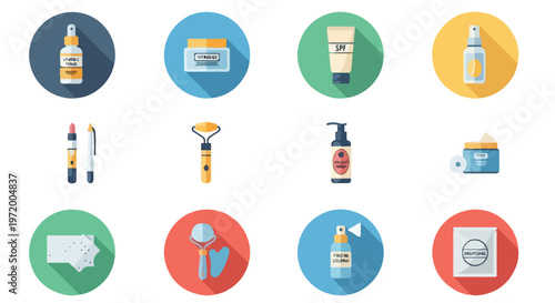 Set of 12 Skincare and Beauty Product Icons Vector