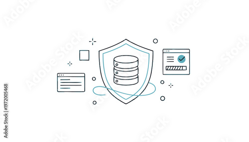 Stylized Database Shield Icon for Data Protection and Security.