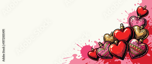 Heart Shaped Valentine Ornaments with Broad Empty Background and Splashes