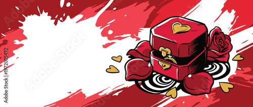 Valentine Box with Ring Petals and Rose Romantic Backdrop