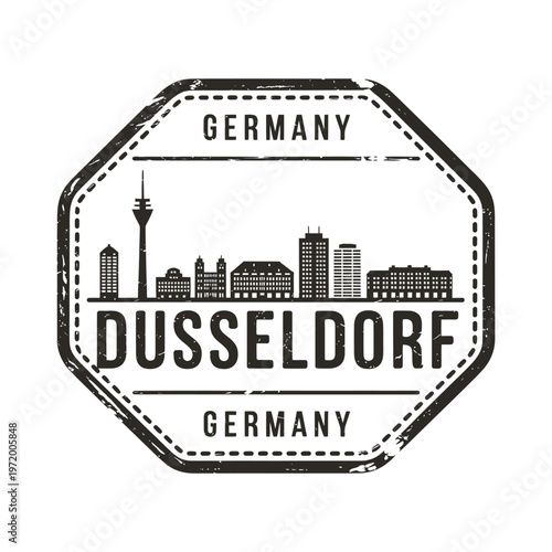 Vintage style stamp depicting the skyline of d sseldorf germany