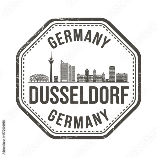 A vintage style stamp featuring the city skyline of dusseldorf germany