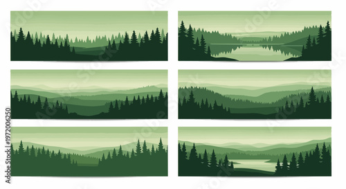 Forest landscape silhouettes scenic views nature scenery backgrounds vector