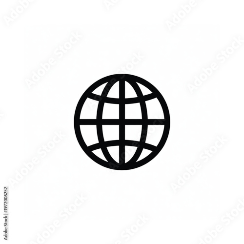 Simple black outline of a spherical globe with visible meridians