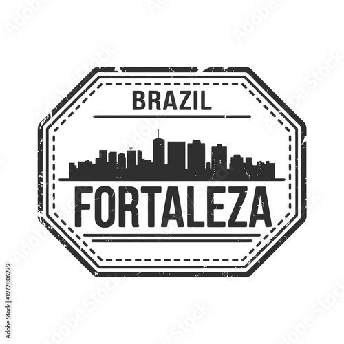 Vintage stamp illustration featuring the skyline of fortaleza brazil