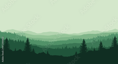 Green mountains forest landscape illustration nature scenery design