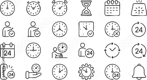 24 hours service and productivity icons collection for business planning