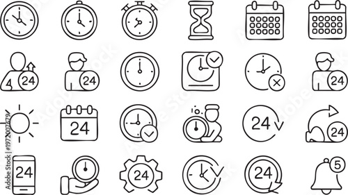 Comprehensive time management icon set for planning scheduling and apps