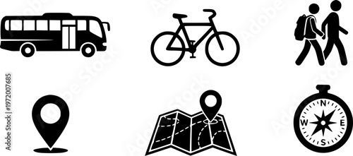 Travel Navigation Icons Set for City Map Advertisement and Product Mockup