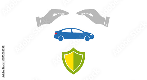 Car Insurance Protection Concept with Hands Covering Vehicle and Shield Illustration