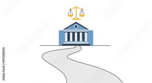 Road Leading to Courthouse with Justice Scales Symbol Legal Access Concept Illustration