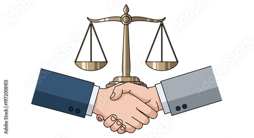 Legal Agreement and Justice Concept with Handshake and Balance Scale Illustration