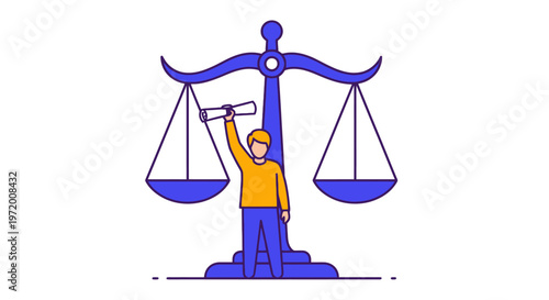 Person Holding Diploma in Front of Justice Scales Education Rights and Legal Equality Illustration