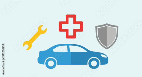 Car Insurance Coverage Benefits Concept with Repair Medical and Protection Icons Illustration