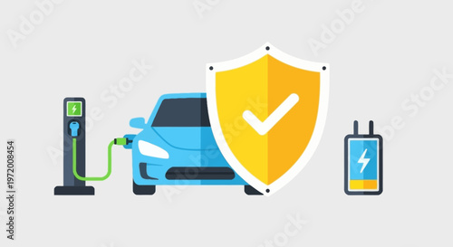 Electric Car Charging Protection Concept with Shield and Battery Illustration