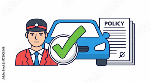 Approved Car Insurance Policy Concept with Agent Vehicle and Verification Check Illustration