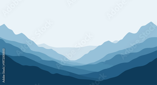 Abstract layered blue mountain range illustration