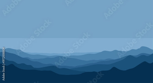 Abstract layered blue mountain range illustration background
