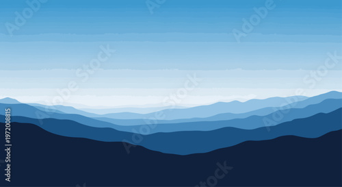 Abstract layered mountain range illustration with gradient blue color
