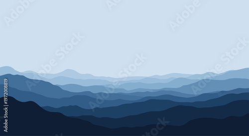 Abstract layered blue mountain range landscape illustration