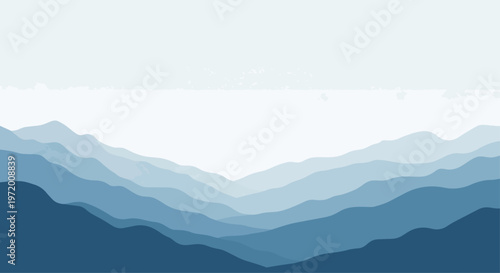 Abstract layered mountain range illustration with gradient blue hues