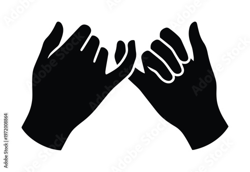 Pinky promise gesture, two hands interlocking fingers, a symbol of friendship and agreement. Black silhouette vector illustration, ideal for trust and commitment concepts.