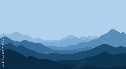 Abstract layered mountain range illustration with gradient blue hues