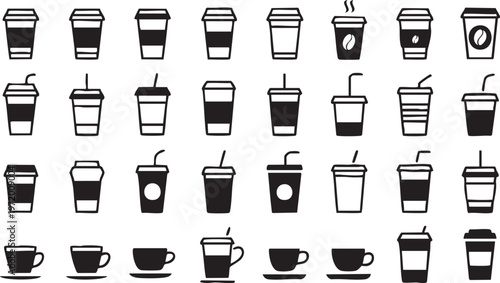 Modern coffee cup icons with latte espresso and beverage elements