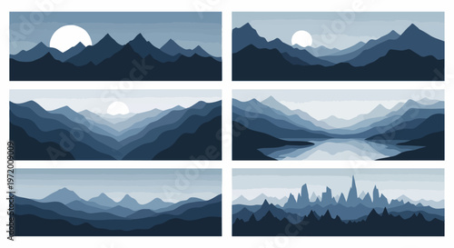 Abstract mountain landscape illustrations depicting scenic views
