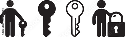 Security access icon set with key lock and authentication symbols