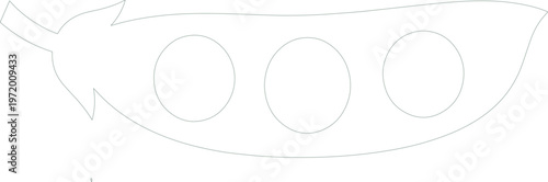 Minimalist pea pod vector outline, simple line art illustration of three peas, fresh vegetable graphic element for healthy food design, cooking, and nutrition concepts