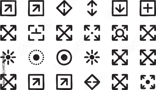 Arrow navigation icon set with direction move and resize symbols