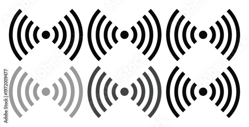 Wireless signal vector icons, black and gray WiFi symbols, network connection graphic elements, communication technology set for web and app design.
