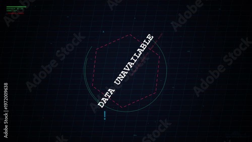 Glitching digital screen displaying error message data unavailable, with distorted text and hex grid background, representing system failure or lack of information