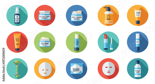 Set of 15 Skincare Product Icons Vector