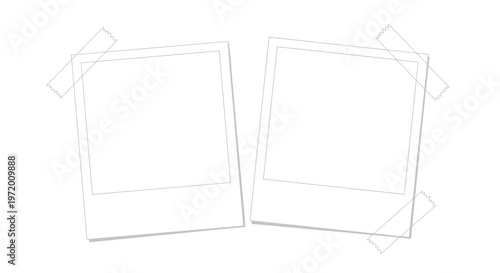 Two Blank Polaroid Frames with Tape, Isolated on White Background