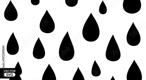 Abstract Black Water Droplets Falling on White Background
