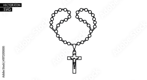 Catholic Rosary Beads with Crucifix - Simple Line Art Icon