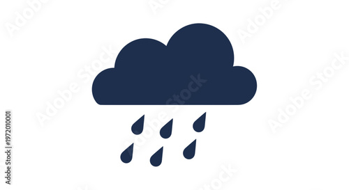 Dark Cloud Raining Drops, Weather Icon, Meteorology Symbol, Isolated on White