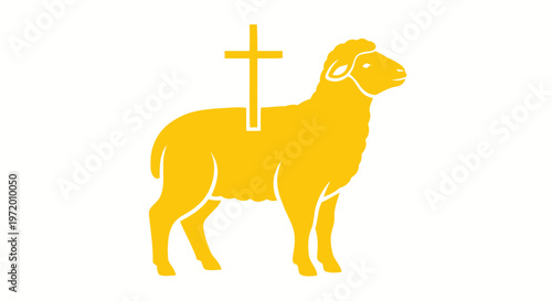 Golden Lamb of God Symbol with Cross, Religious Icon