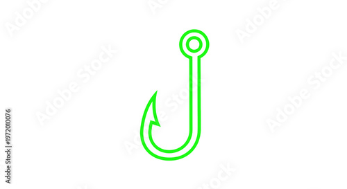 Green Fishing Hook Icon Vector, Simple Outline Art, Isolated on White Background