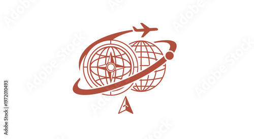 Travel Agency Logo Depicting Globe and Compass with Airplane.