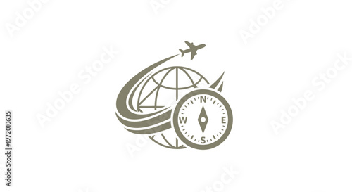 Travel and Exploration - A Compass, Globe, and Airplane Icon.