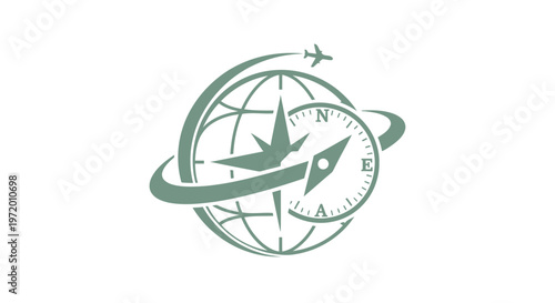 Travel and Exploration Compass Globe with Airplane Icon Design.