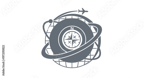 Travel Compass Globe with Airplane Icon for Global Adventures.