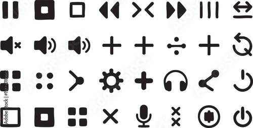 Minimal media control icon pack with playback and volume elements