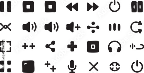 Clean media control icons for digital apps and entertainment platforms