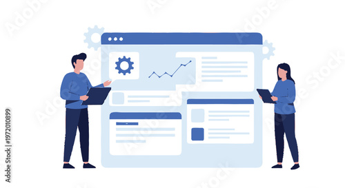 Two Business Professionals Analyzing Data on a Digital Interface.